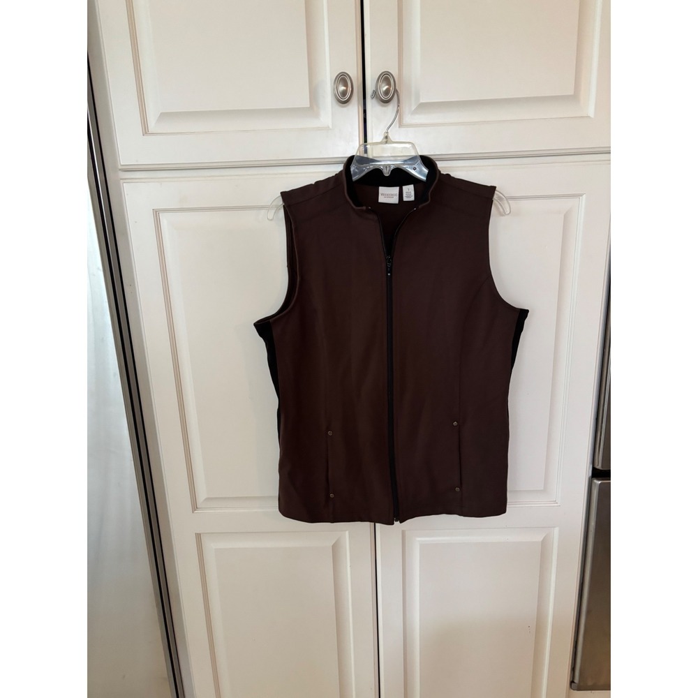 Weekends by Chicos Brown Full Zip Vest Mock Neck Softshell Size 1 Medium